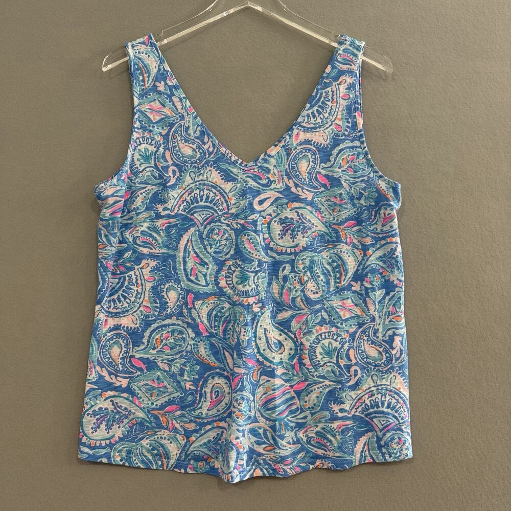 Lilly Pulitzer Tank Top Size Large Blue Zanzibar Blue Fish Kiss Gigi Top